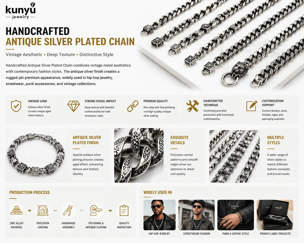 Handcrafted Antique Silver Plated Chain